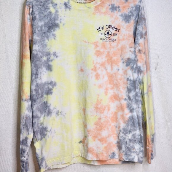 Southern Spirit Multi Color Blue Yellow Orange Tie Dye Cotton New Orleans Tee M - Picture 4 of 16